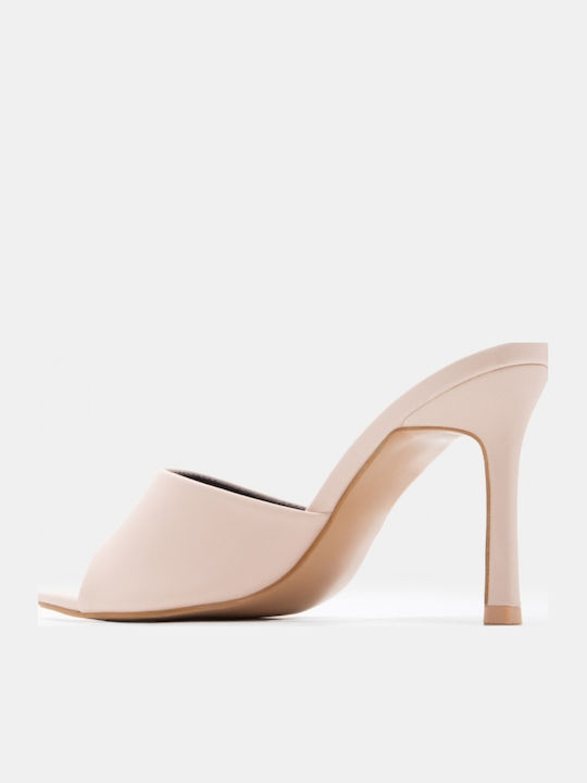 Mules With High Heel In Beige Colour