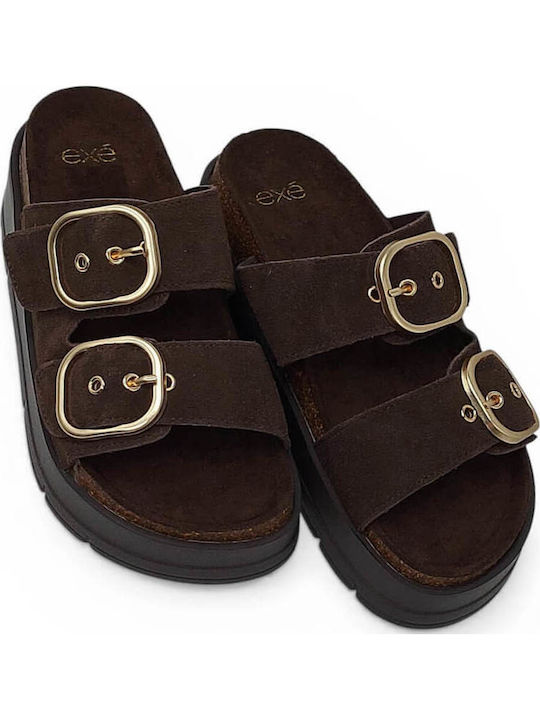 Damen Flache Sandalen Braun
