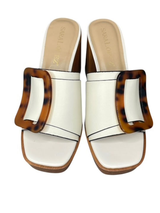 Mules With Chunky Heel In Ecru Colour GY-08485-555-2