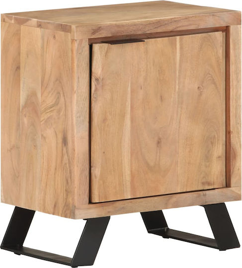 Κομοδίνο Ξύλινο με Μεταλλικά Πόδια Μπεζ 40x30x50cm