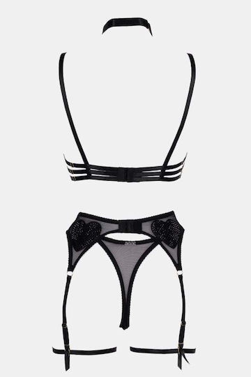 Set Underwear See Through Straps & Garters Black