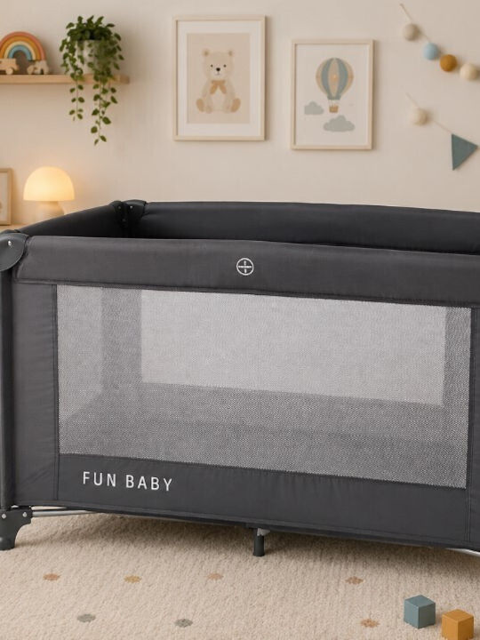 Fun Baby Παρκοκρέβατο με Στρώμα Γκρι 62x125cm