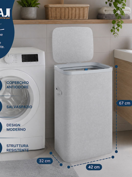 Bakaji Laundry Basket Plastic Collapsible 105l with Lid 42x32x67cm Gray