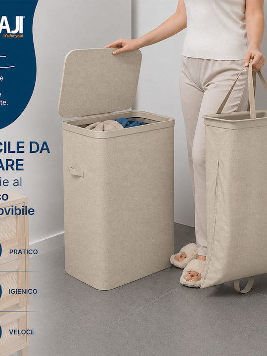 Bakaji Laundry Basket Plastic 105l with Lid 42x32x67cm Beige