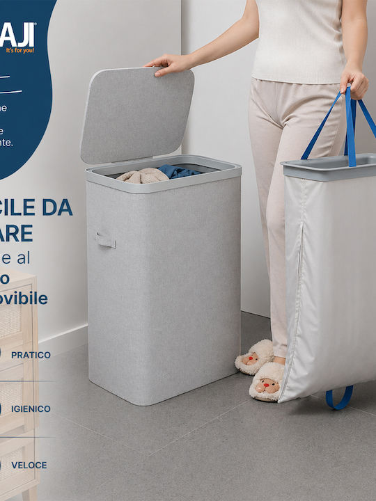 Bakaji Laundry Basket Plastic Collapsible 105l with Lid 42x32x67cm Gray