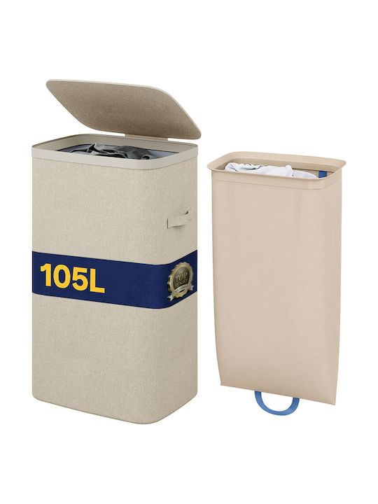 Bakaji Laundry Basket Plastic 105l with Lid 42x32x67cm Beige