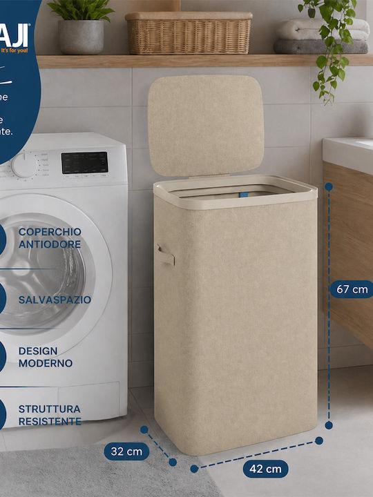 Bakaji Laundry Basket Plastic 105l with Lid 42x32x67cm Beige
