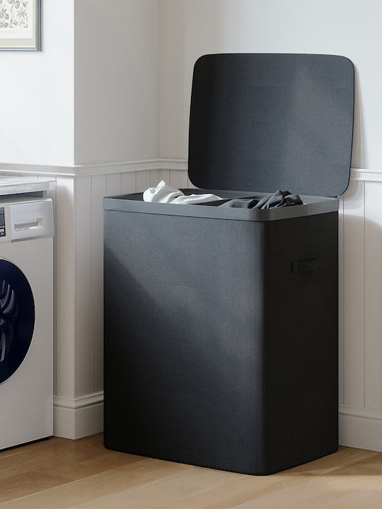 Bakaji Laundry Basket Plastic with Lid 56x40x67cm Black