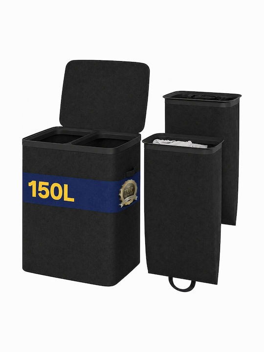 Bakaji Laundry Basket Plastic with Lid 56x40x67cm Black