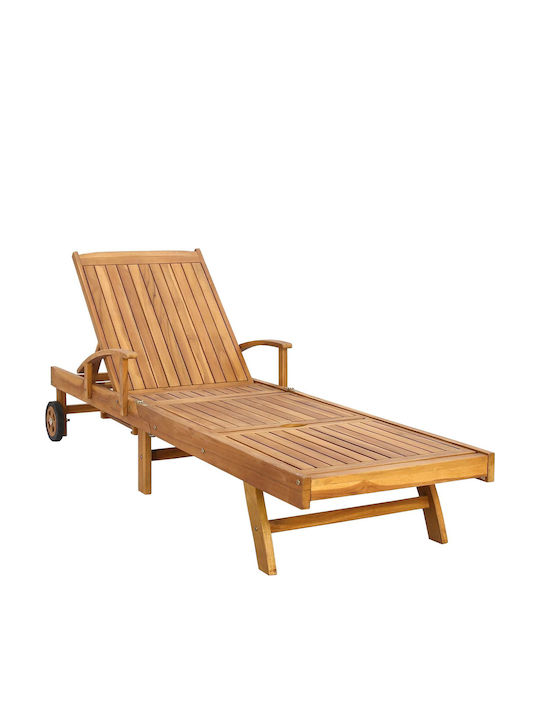 Hölzene Garten- und Pool-Liegestuhl mit Rädern Beige mit Tisch 195x68x79cm