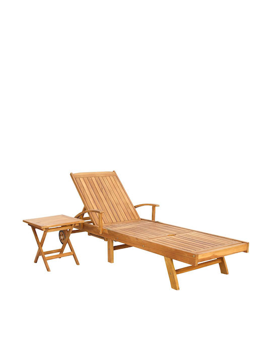 Hölzernes Garten- und Pool-Liegestuhl mit Rädern Braune mit Tisch 2 Stücke