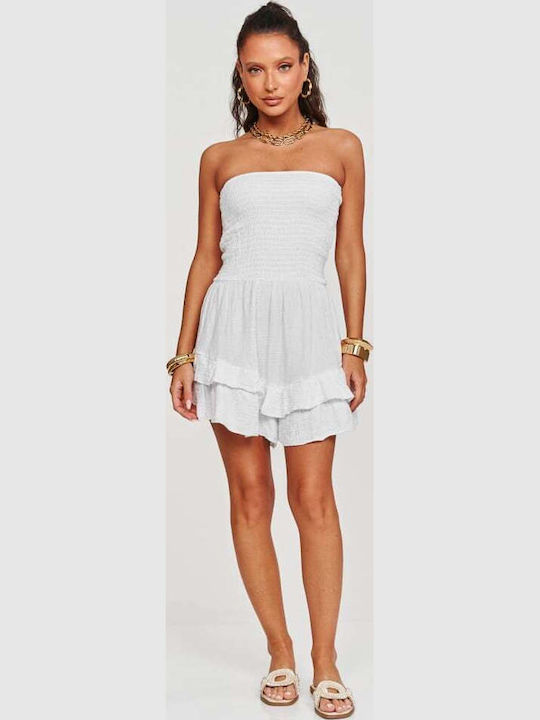 Γυναικείο Strapless Ολόσωμο Σορτς Ασπρο