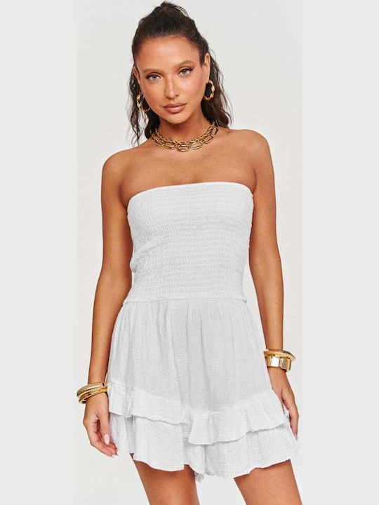 Γυναικείο Strapless Ολόσωμο Σορτς Ασπρο