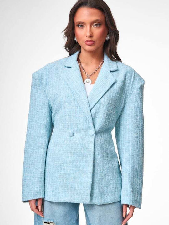 Decoro Sacou Dama Tweed Albastru Deschis