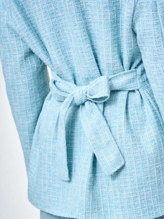 Decoro Sacou Dama Tweed Albastru Deschis