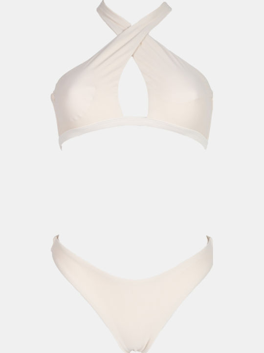 Set Bikini Talie Înaltă Bej