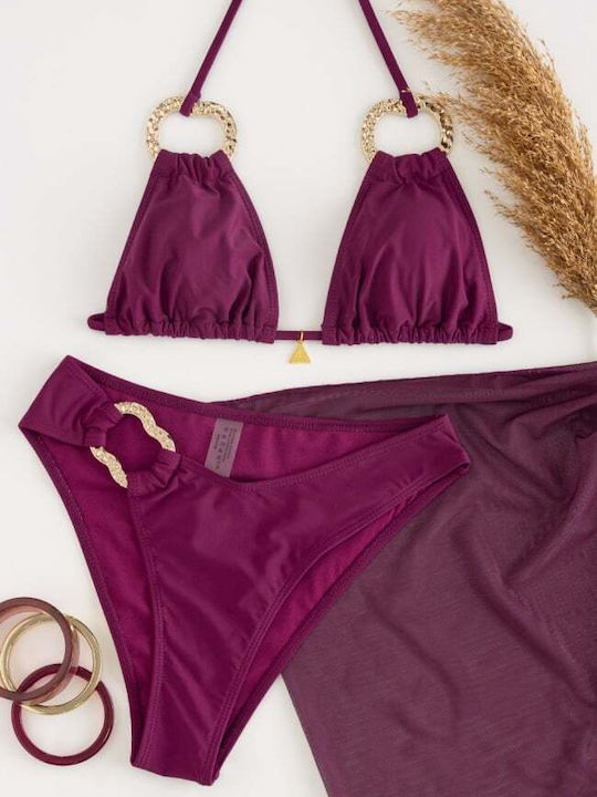 Set Bikini 3 Pieces Triangle Magenta