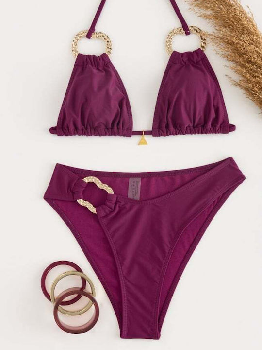 Set Bikini 3 Pieces Triangle Magenta