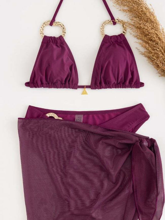 Set Bikini 3 Pieces Triangle Magenta