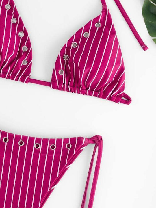 Set Bikini Dreieck Gestreift Magenta