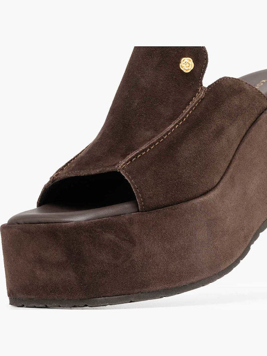 Sommer Damenplattformen im Stil Pantoffeln Braun