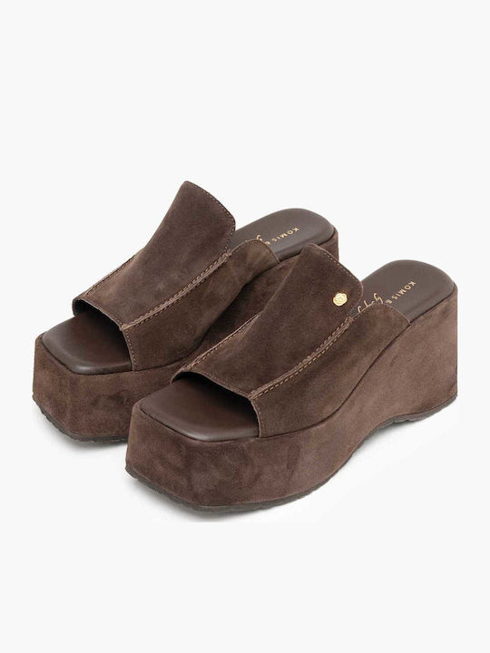 Sommer Damenplattformen im Stil Pantoffeln Braun