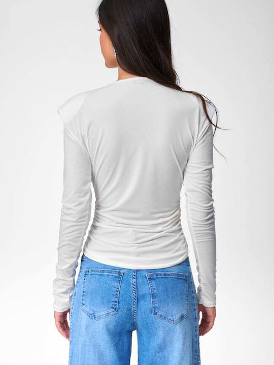 Damen Bluse Drapierung Weiß