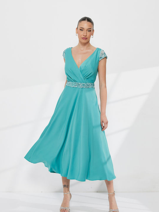 Summer Midi Dress for Wedding / Christening Green