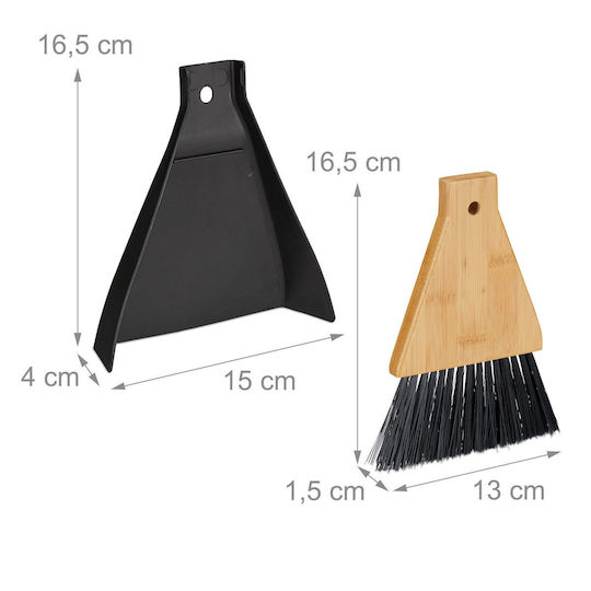 Relaxdays Mini Broom Dustpan Set Black Natural 16.5x15x4 Cm