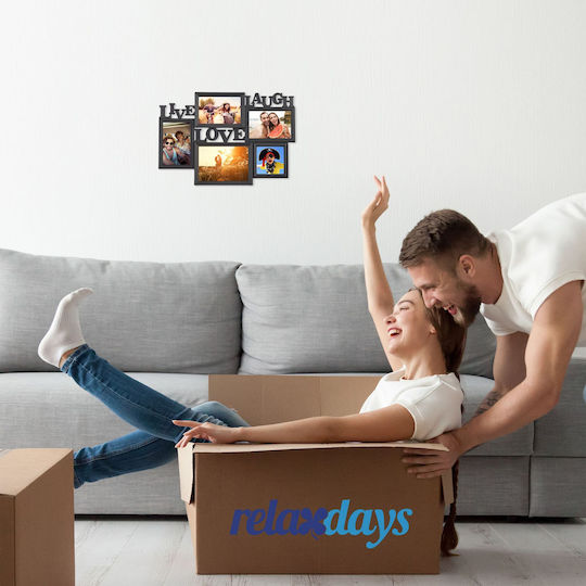 Relaxdays Πολυκορνίζα Τοίχου 5 Θέσεων Πλαστική με Μαύρο Πλαίσιο