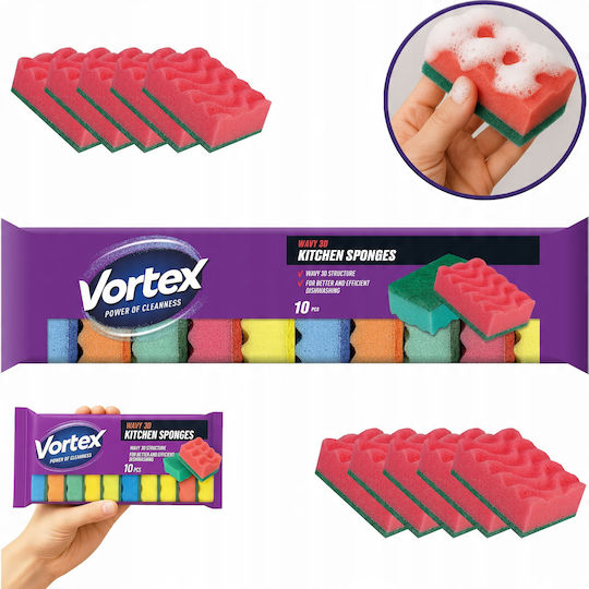 Vortex 3d Wave Kitchen Sponges 10 Pcs