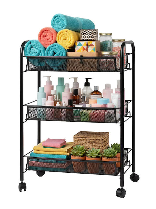 Relaxdays Troleu De Bucătărie Metalic Cu 3 Locuri Negru 43.5x26x62.5cm