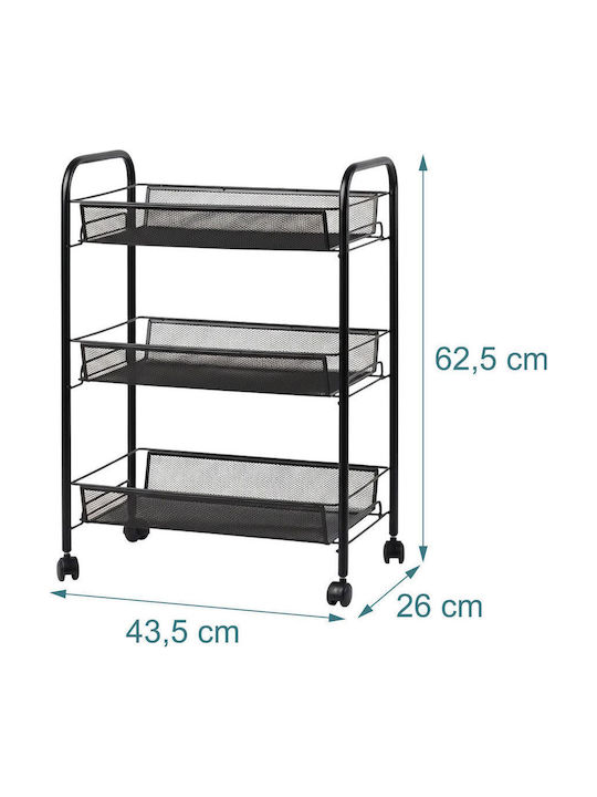 Relaxdays Troleu De Bucătărie Metalic Cu 3 Locuri Negru 43.5x26x62.5cm