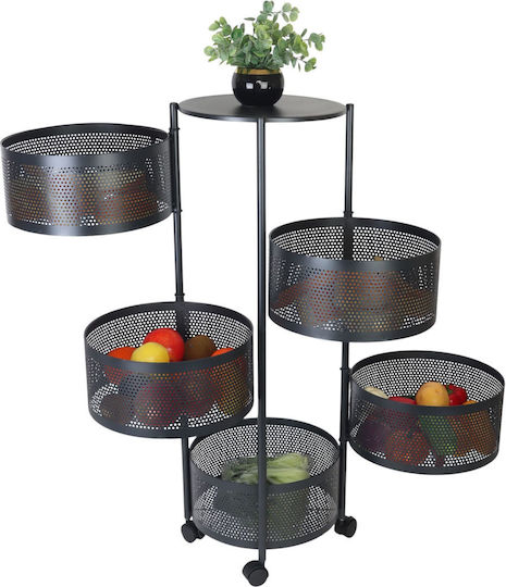 Relaxdays Troleu De Bucătărie Metalic Cu 5 Locuri Negru 34x34x90cm