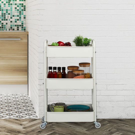 Relaxdays Troleu De Bucătărie Metalic Cu 3 Locuri Alb 43.5x29.5x71.5cm