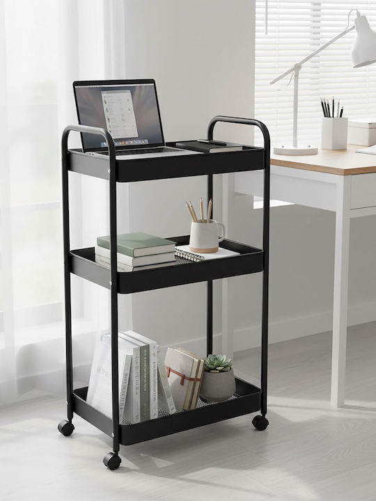 Relaxdays Troleu De Bucătărie Metalic Cu 3 Locuri Negru 43x30x78cm