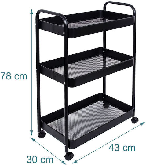 Relaxdays Kitchen Cart Metallic 3 Tiers Black 43x30x78cm