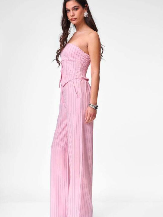 Γυναικεία Strapless Ολόσωμη Φόρμα Ροζ