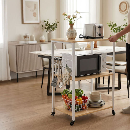 Relaxdays Τρόλεϊ Κουζίνας Μεταλλικό 3 Θέσεων Λευκό 60x40x89cm
