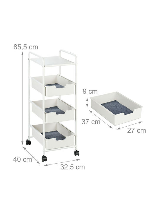 Relaxdays Troler Bucătărie Plastic Capacitate 4 Alb 32.5x40x85.5cm