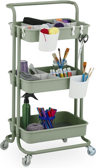 Relaxdays Metallic Kitchen Trolley 3 Tiers Green 42.5x36x86cm
