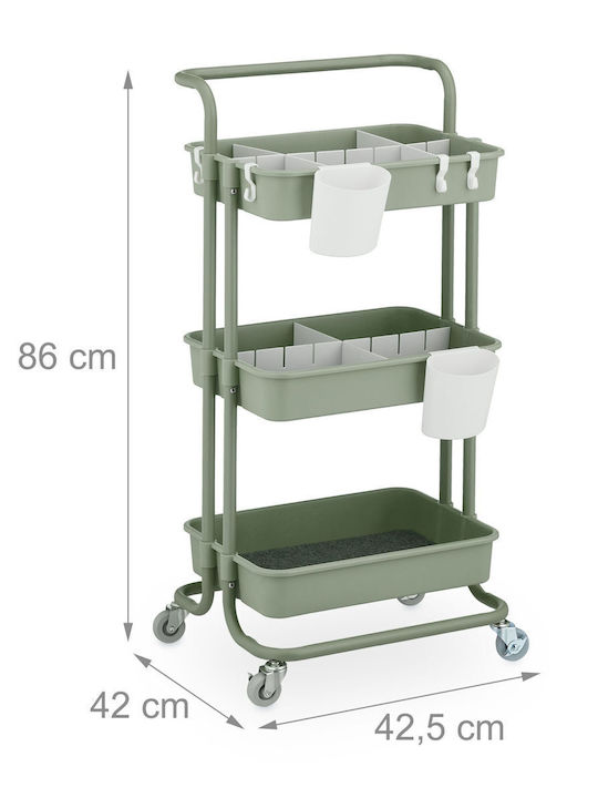 Relaxdays Troler De Bucătărie Metalic Cu 3 Locuri Verde 42.5x36x86cm