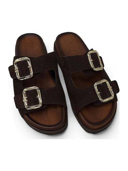 Deri Damen Flache Sandalen Braun