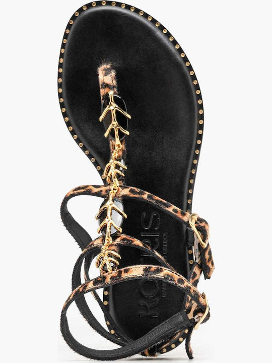 Leather Women's Flat Sandals Leopard