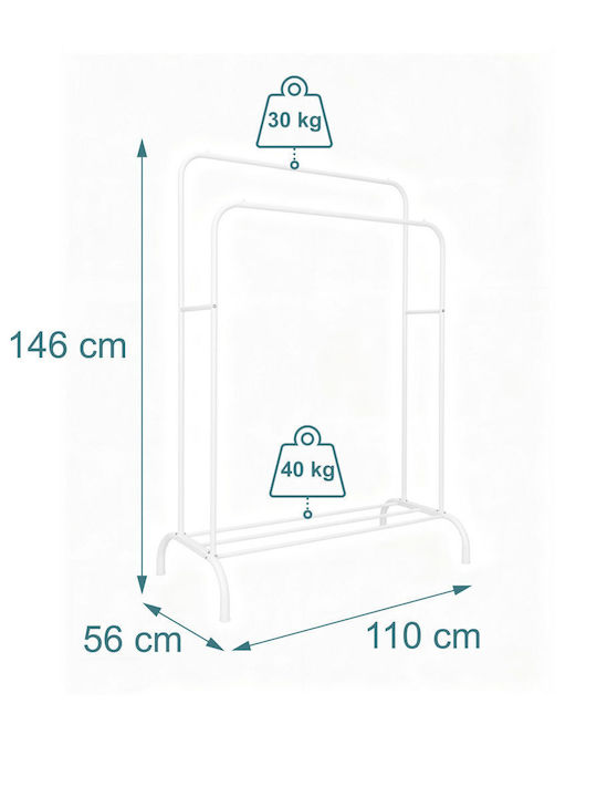 Relaxdays Floor Coat Rack Metal White 146x56x110cm
