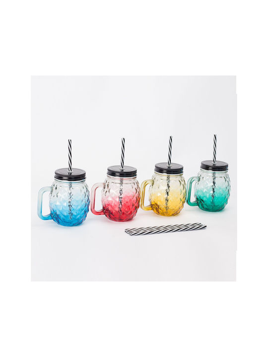 Relaxdays Set Pahare Din Sticlă Cu Pai 500ml 4 Bucăți