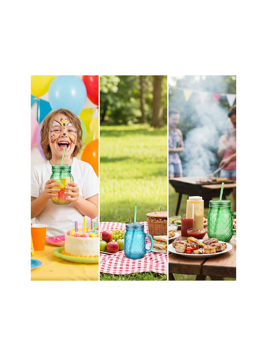 Relaxdays Set Pahare Din Sticlă Cu Pai 500ml 4 Bucăți