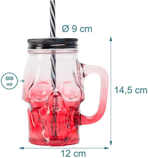 Relaxdays Set Glasses Cocktail/Drinking from Glass in Blue Colour with Straw 4 Pieces
