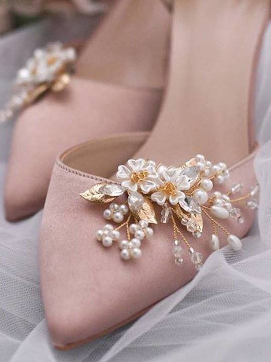 Set 2 Accesorii Pantofi Mireasă Perle Cristale Aurii