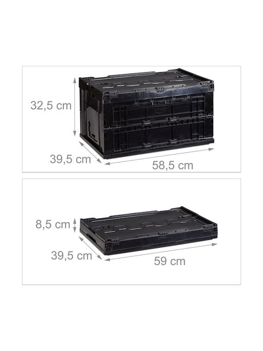 Relaxdays Пластмасова Кутия За Съхранение С Капак Черна 32.5x39.5x58.5см